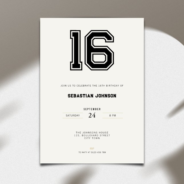 16th Birthday Invitation - Minimal Sport Style Einladung (16th birthday invitation simple sport design for teenagers)