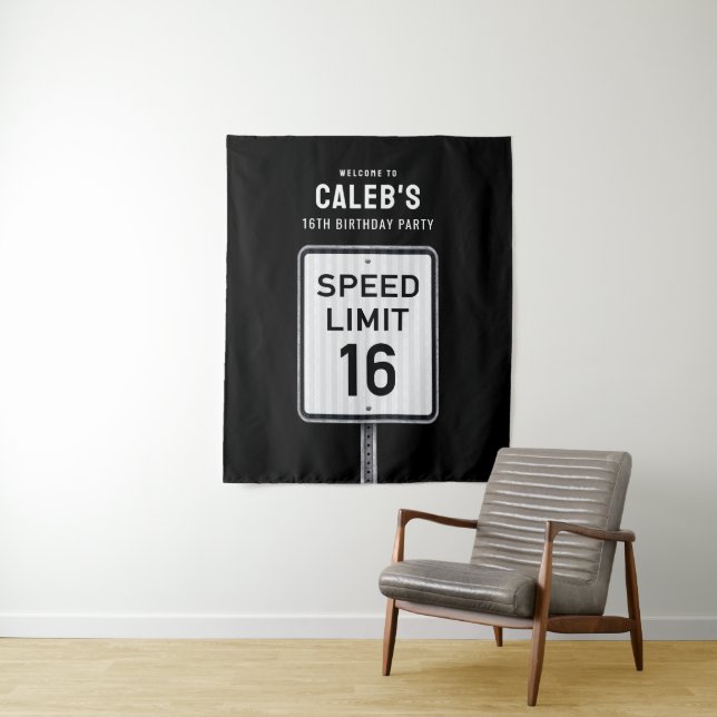 16th Birthday Speed Limit Backdrop Wandteppich (Beispiel)