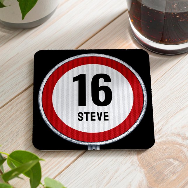 16th Birthday Speed Limit CUSTOMIZABLE Rechteckiger Pappuntersetzer (Von Creator hochgeladen)