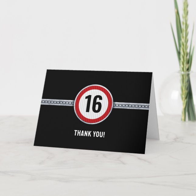 16th Birthday Speed Limit Dankeskarte (Vorderseite)