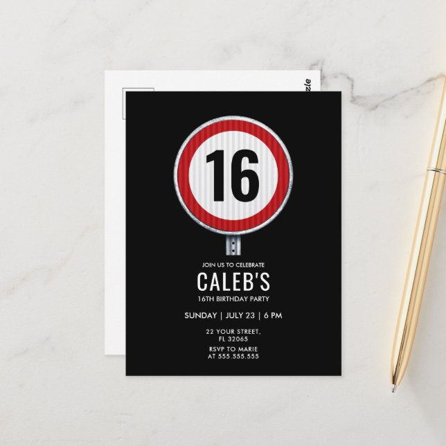 16th Birthday Speed Limit  Postkarte (Vorderseite/Rückseite Beispiel)