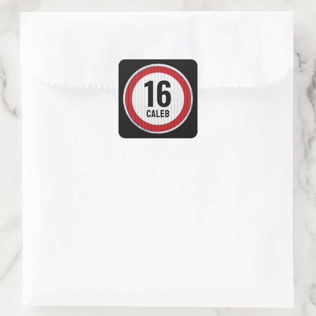 16th Birthday Speed Limit  Quadratischer Aufkleber (Tasche)