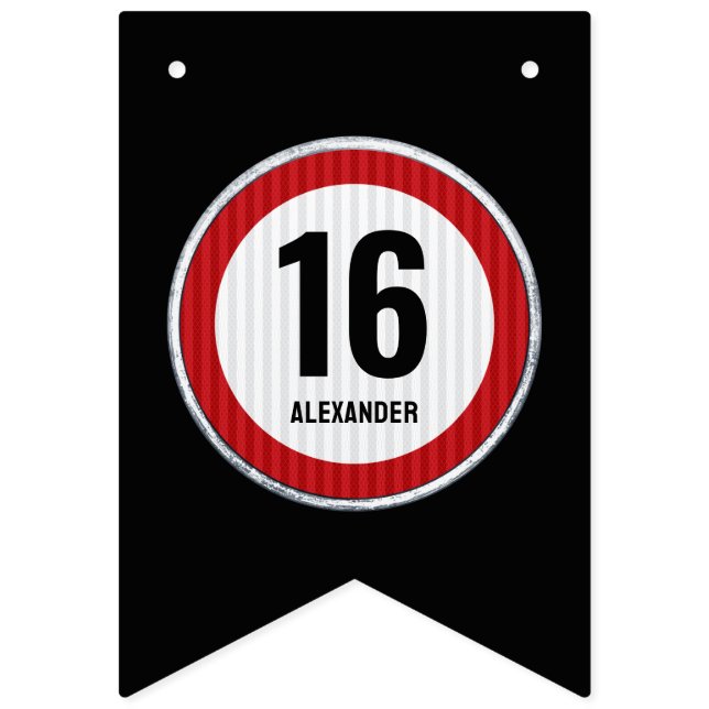 16th Birthday Speed Limit Sign - ANY AGE Wimpelkette (Erste Fahne)