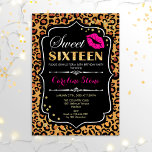 16th Birthday - Sweet Sixteen Leopard Print Pink Einladung<br><div class="desc">Sweet Sixteen Birthday Invitation.
Elegant black white design with faux glitter gold and leopard print pattern. Features pink lips kiss,  confetti and script font. Perfect for a stylish 16th birthday party. Message me if you need further customization.</div>