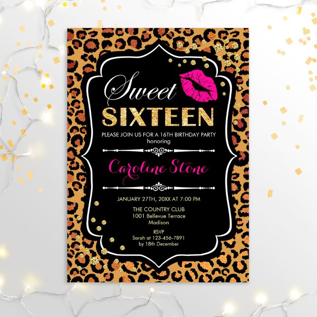 16th Birthday - Sweet Sixteen Leopard Print Pink Einladung (Von Creator hochgeladen)