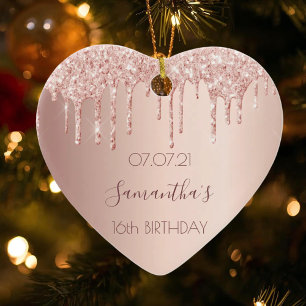 16th sixteenth birthday rose gold glitter pink 16 keramik ornament