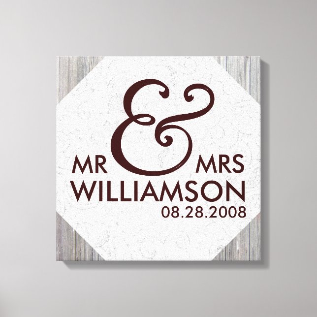 16x16 Country Wood Wrapped Canvas Wedding Date Art Leinwanddruck (Vorderseite)