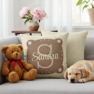 16x16 Creme & Brown Monogramm und Name Throw Kisse Kissen