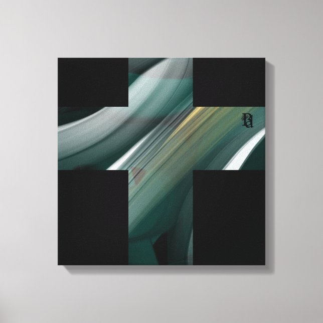 16x16" Trend Abstract Art Canvas Black White Green Leinwanddruck (Vorderseite)