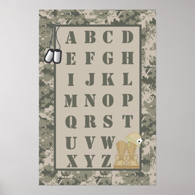 16x24 Kinderzimmer Art ABC Chart ARMY ACU Camoflau Poster (Vorne)