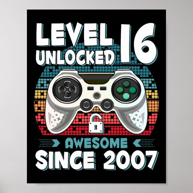16yr Bday Son Boy Funny Gamer 16. 16. Poster (Vorne)