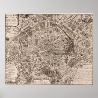 1705 Karte von Paris, Frankreich Poster