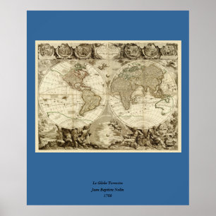 1708 Weltkarte von Jean Baptiste Nolin Poster