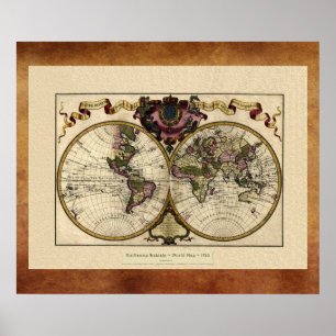 "1720 Guillaume DeLisle" Olde Worlde Map Poster