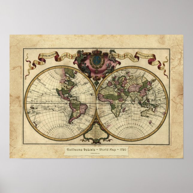"1720 Guillaume DeLisle" Olde Worlde Map Poster (Vorne)