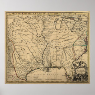 1721 Karte Louisiana Territory & Mississippi River Poster