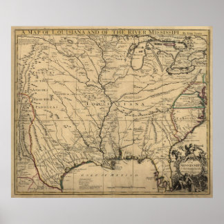 1721 Karte Louisiana Territory & Mississippi River Poster