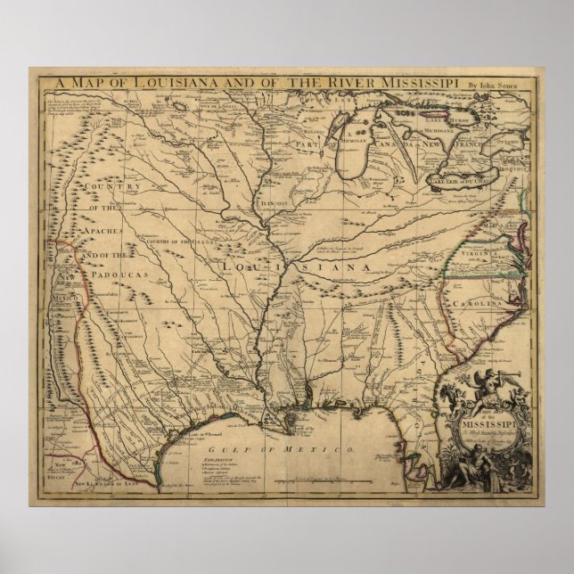 1721 Karte Louisiana Territory & Mississippi River Poster (Vorne)