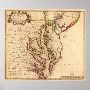 1721 Karte von Virginia und Maryland Poster
