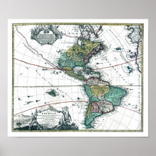 1725 Süd- und Nordamerika-Karte Poster