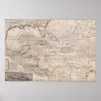 1732 Englische Übersicht über die Karibik Poster