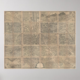 1739 Turgot View and Map of Paris Frankreich Brete Poster