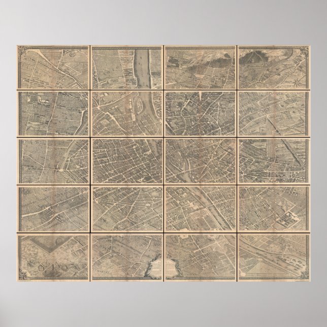 1739 Turgot View and Map of Paris Frankreich Brete Poster (Vorne)