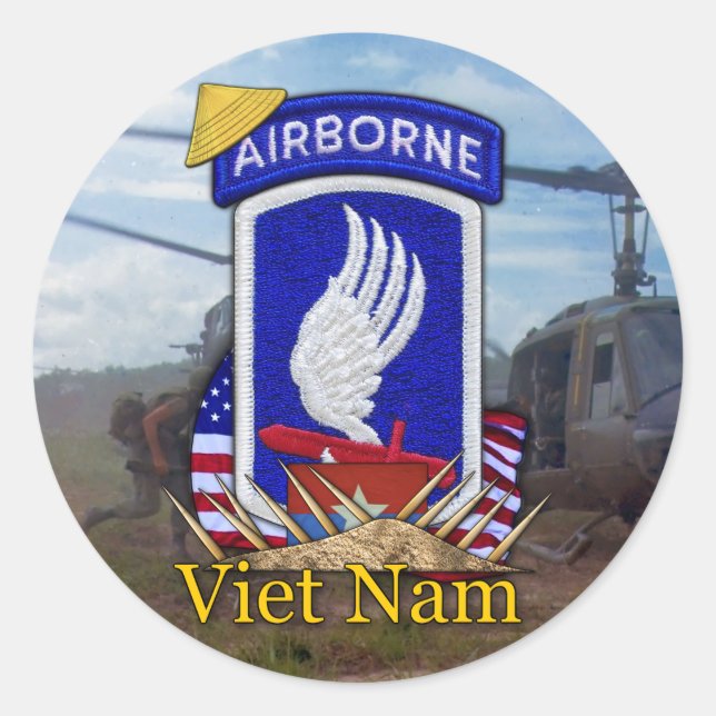 173. abn. im Flugzeug Krieg gegen Vietnam Runder Aufkleber (Vorderseite)