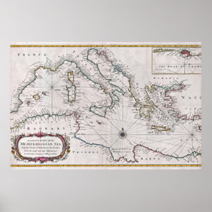1745 Seale Map oder Sealkarte des Mittelmeers Poster