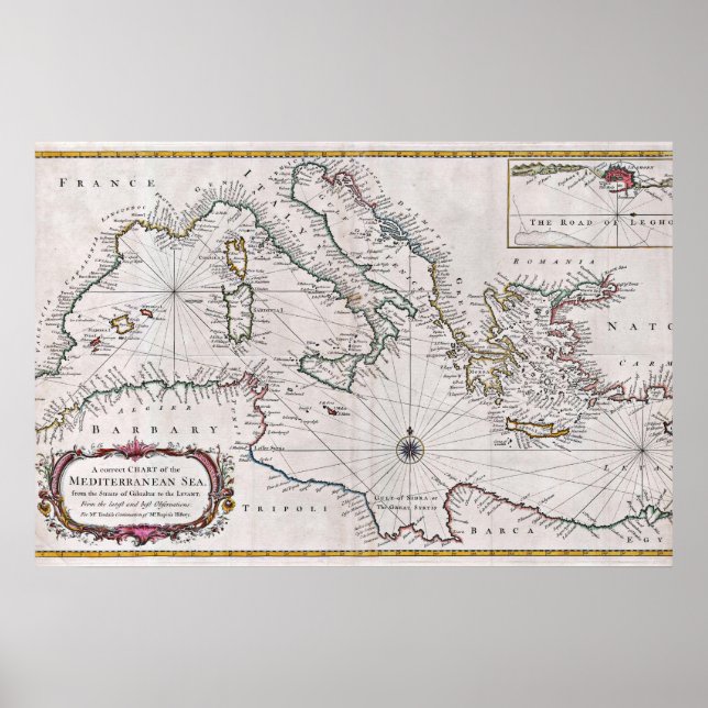 1745 Seale Map oder Sealkarte des Mittelmeers Poster (Vorne)