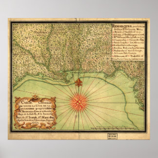 1747 Karte des Louisiana Gebiets und der Golfküste Poster