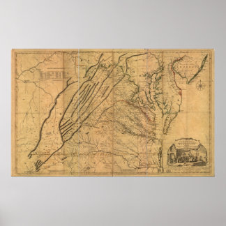 1751 Karte von Virginia & Maryland Poster