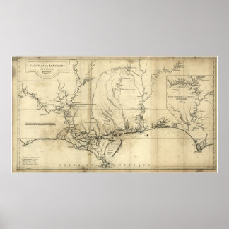 1752 Karte Louisiana und Südliche Staaten Poster
