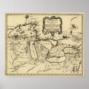 1755 Great Lakes und neue Frankreich-/Kanada-Karte Poster