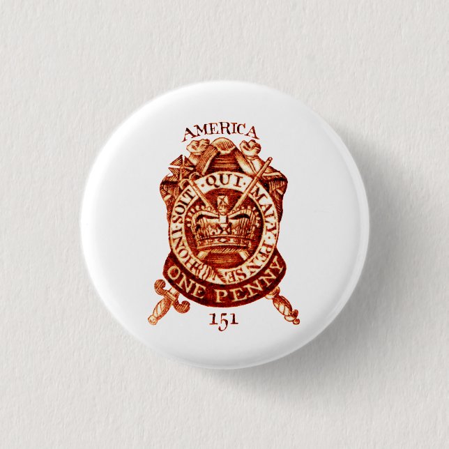 1765 Amerikaner-Steuer-Briefmarke Button (Vorderseite)