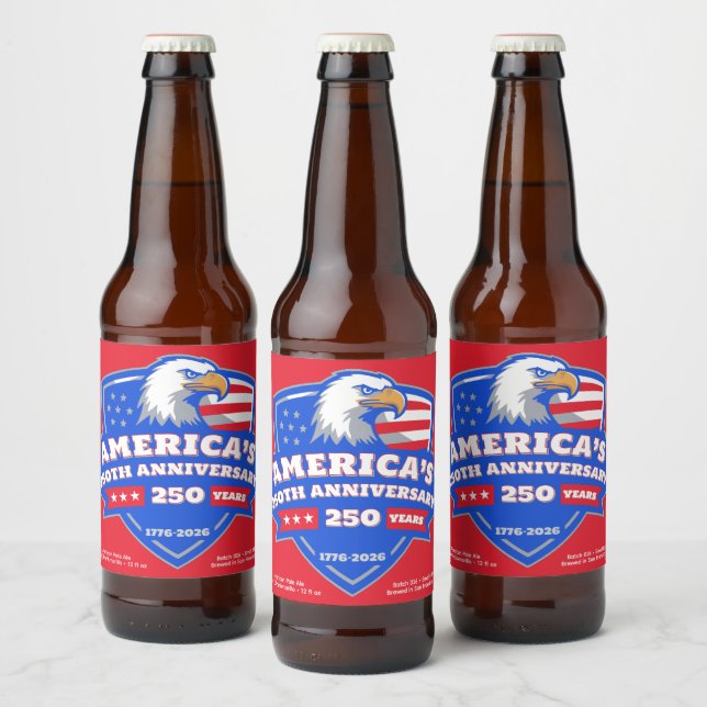 1776–2026 Eagle Shield • Custom Homebrew Label USA Bierflaschenetikett (Flaschen)