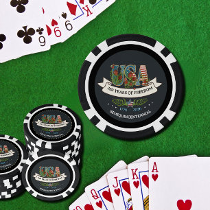 1776-2026 Mitternachtsblau & Schwarzer Luxus-Patri Pokerchips