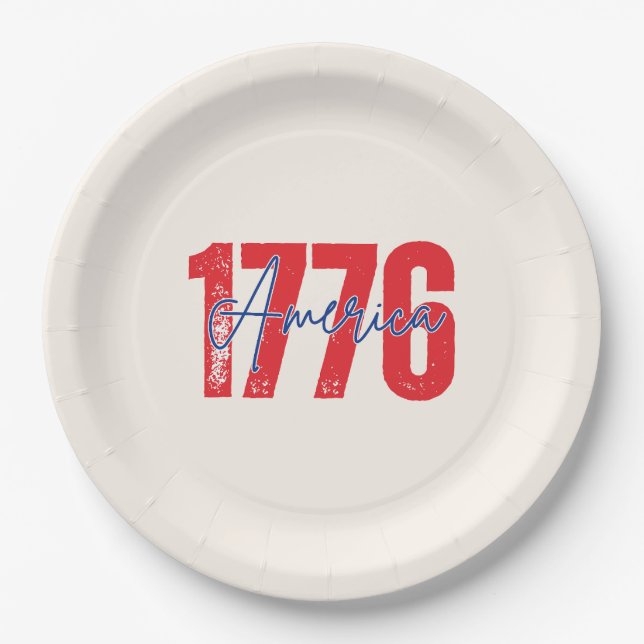 '1776 America' Soft Ivory Hintergrund 4. Juli  Pappteller (Vorderseite)
