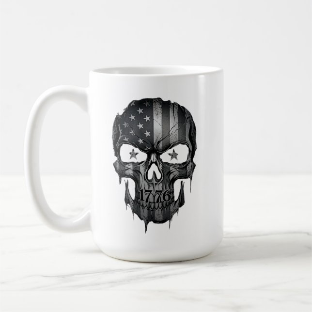 1776 American Flag Patriot Skull USA 250th Kaffeetasse (Links)