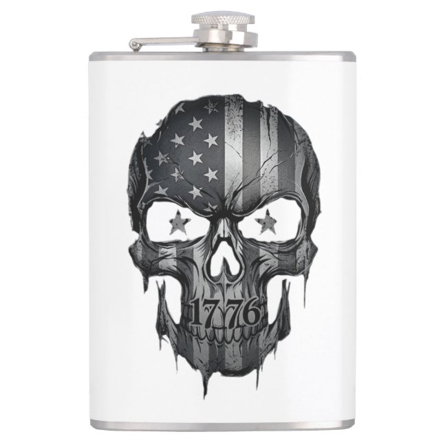 1776 American Flag Skull Patriotic USA 250th Flask Flachmann (Vorderseite)