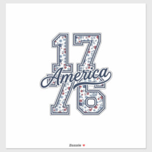 1776 Amerika Floral Patriotisches Vintage-Vektorde Aufkleber