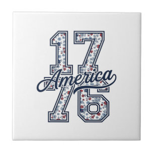 1776 Amerika Floral Patriotisches Vintage-Vektorde Fliese