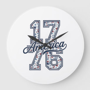 1776 Amerika Floral Patriotisches Vintage-Vektorde Große Wanduhr