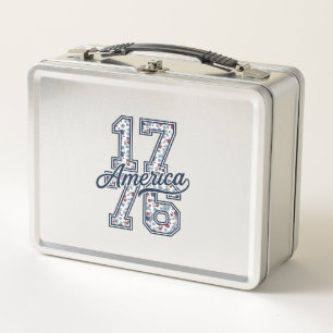1776 Amerika Floral Patriotisches Vintage-Vektorde Metall Brotdose