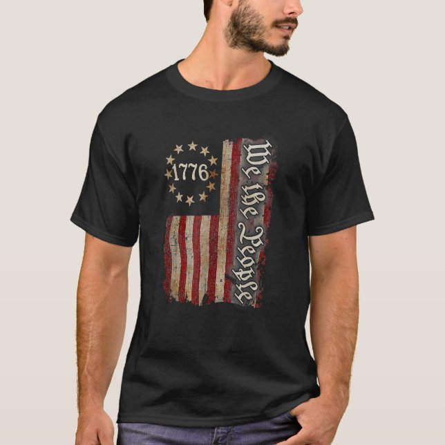 1776 Amerikanische Flagge Wir Menschen USA 4. Juli T-Shirt (Vorderseite)