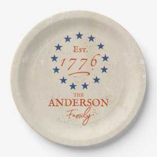 1776 Amerikanische Sterne und Familienname Pappteller