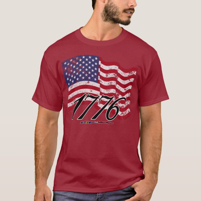 1776 beunruhigte amerikanische Flagge T-Shirt (Vorderseite)