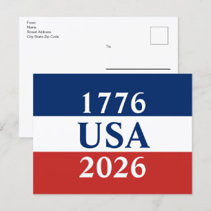 1776 USA 2026 Rot Weiß Blau Patriotisch Doppelseit Postkarte
