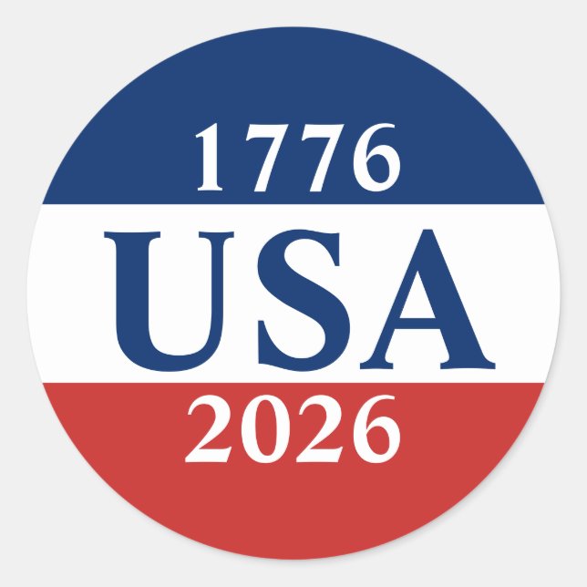 1776 USA 2026 Rot Weiß Blau Patriotisch Runder Aufkleber (Vorderseite)