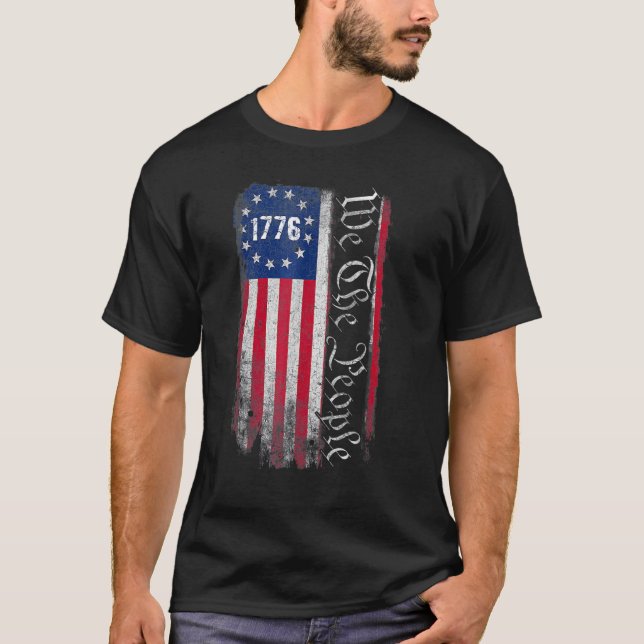 1776 Wir, die Leute Betsy Ross 4. Juli Amerikaner T-Shirt (Vorderseite)